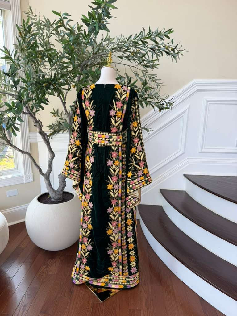 Velvet Green Embroidery Stone Beaded Thobe