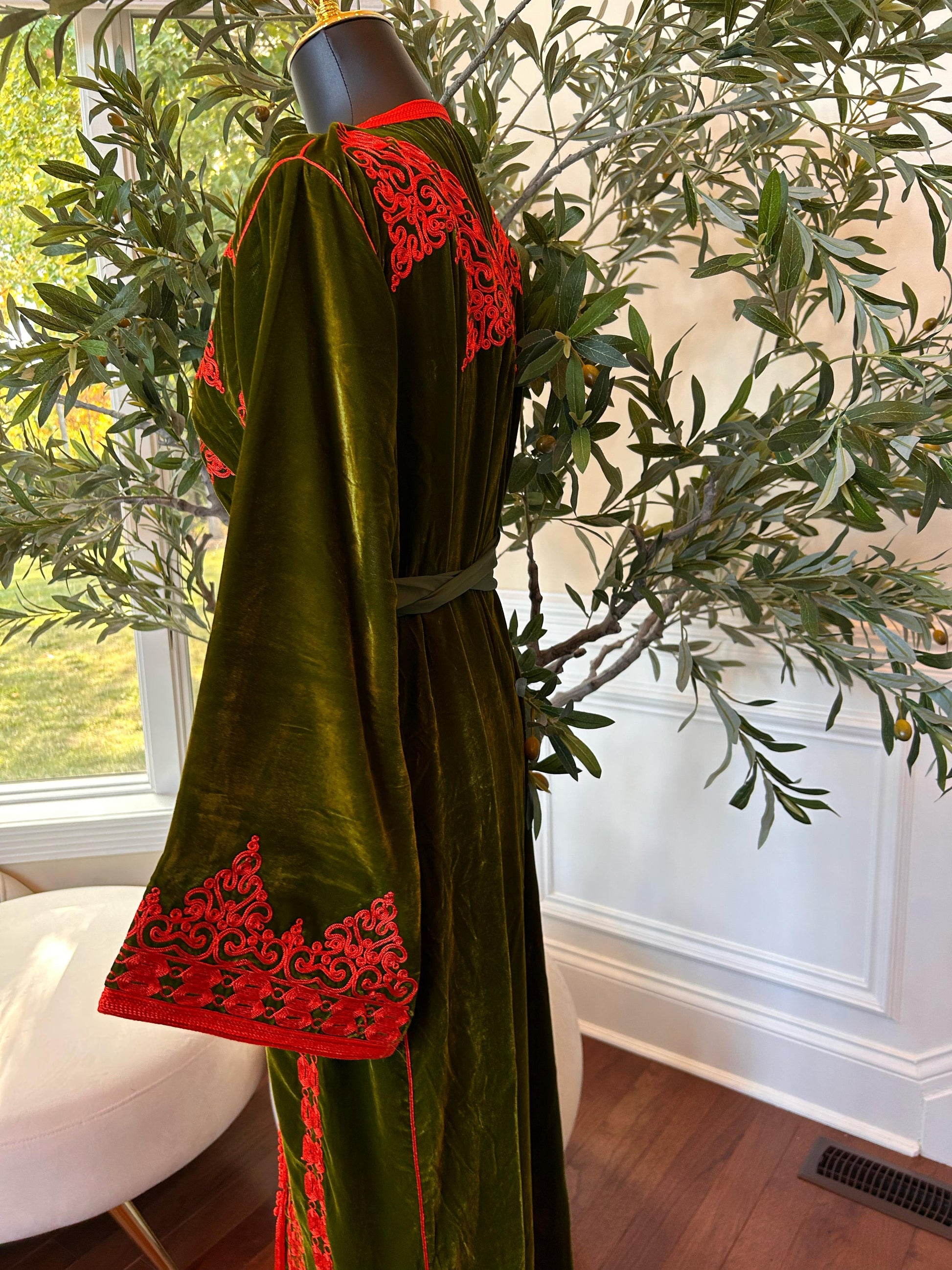 Olive Majestic Red Royale Kuftan