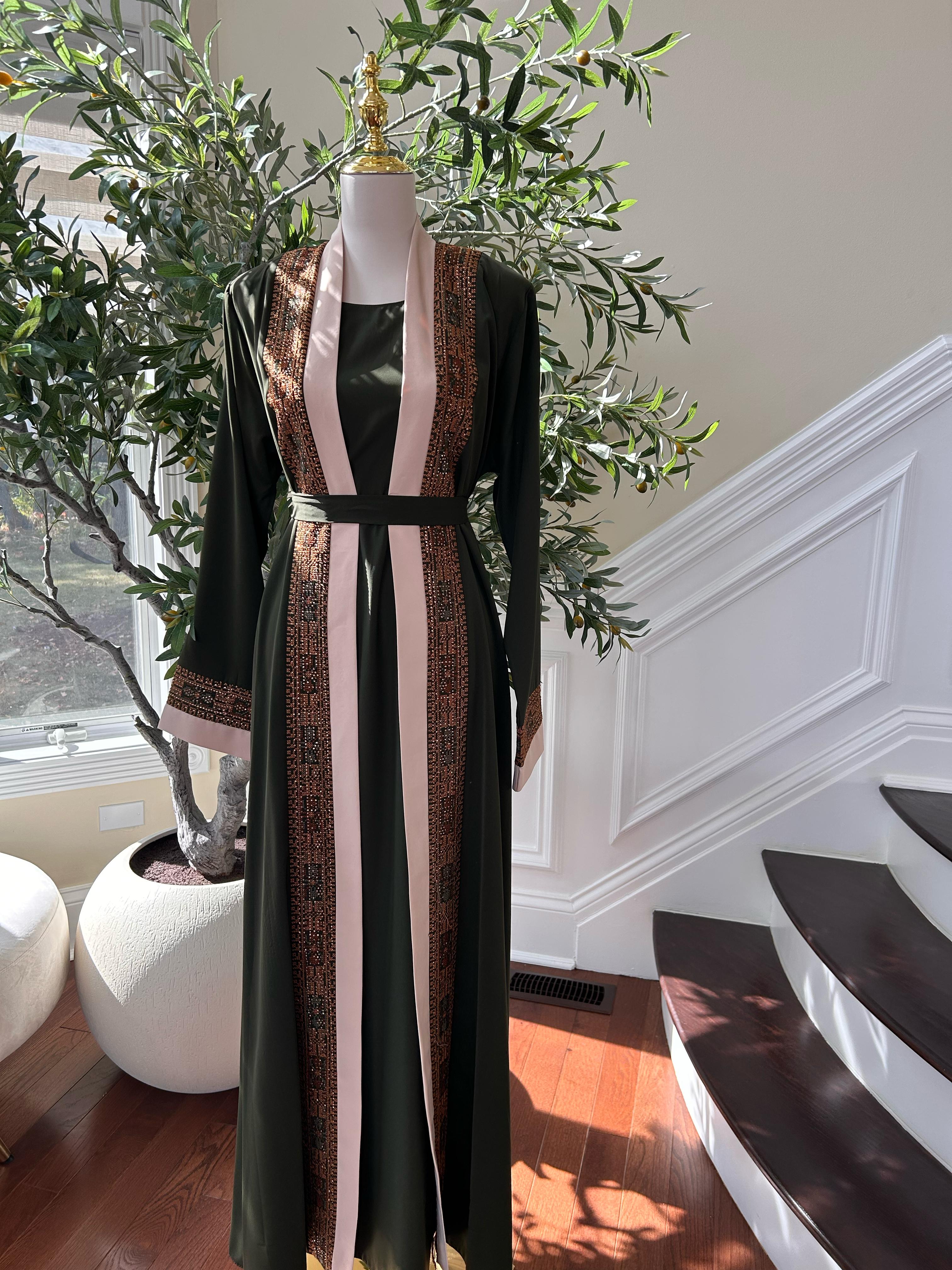 Green Two Piece Beaded Tatreez Abaya