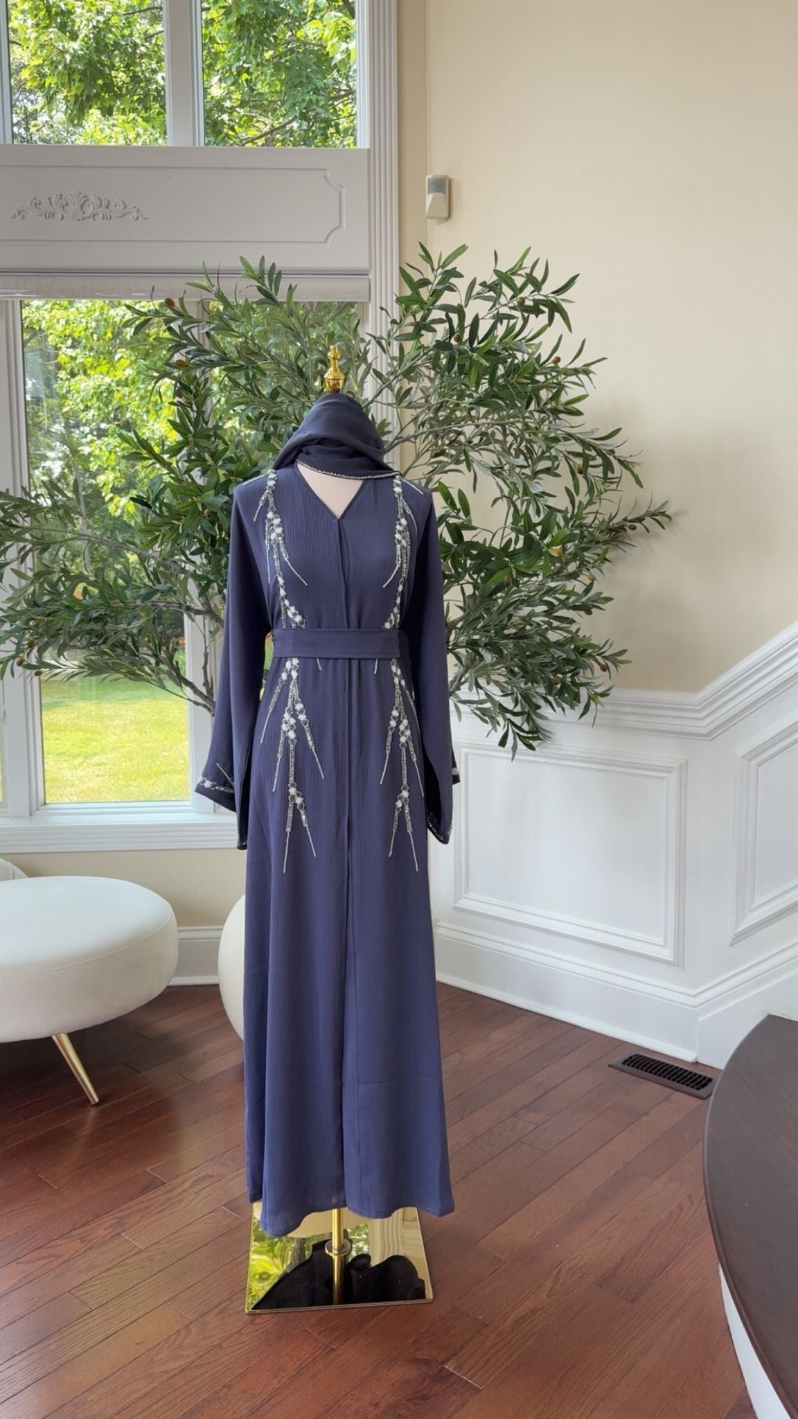 Blue Beaded Charm Abaya