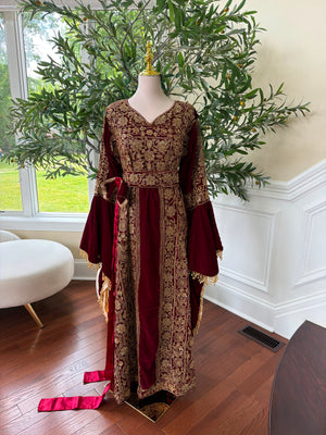 Velvet Red Beaded Elegance Thobe