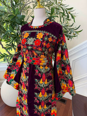 Burgundy Velvet Beaded Stone Thobe