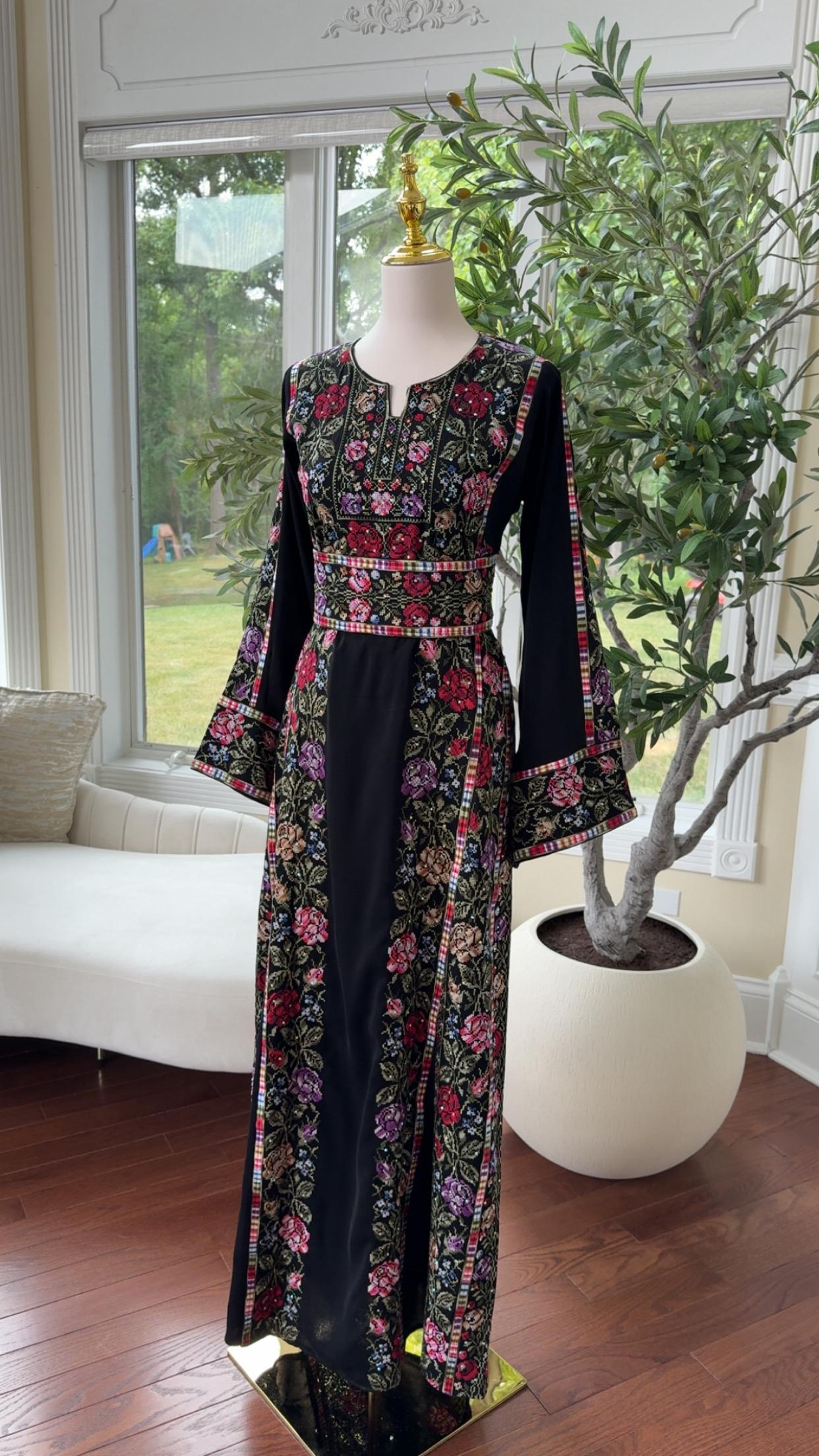 Tatreez Black Floral Beaded Thobe