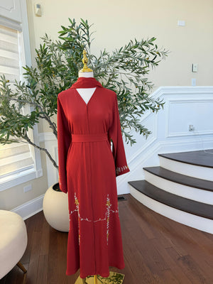 Orange Red Beaded Charm Abaya