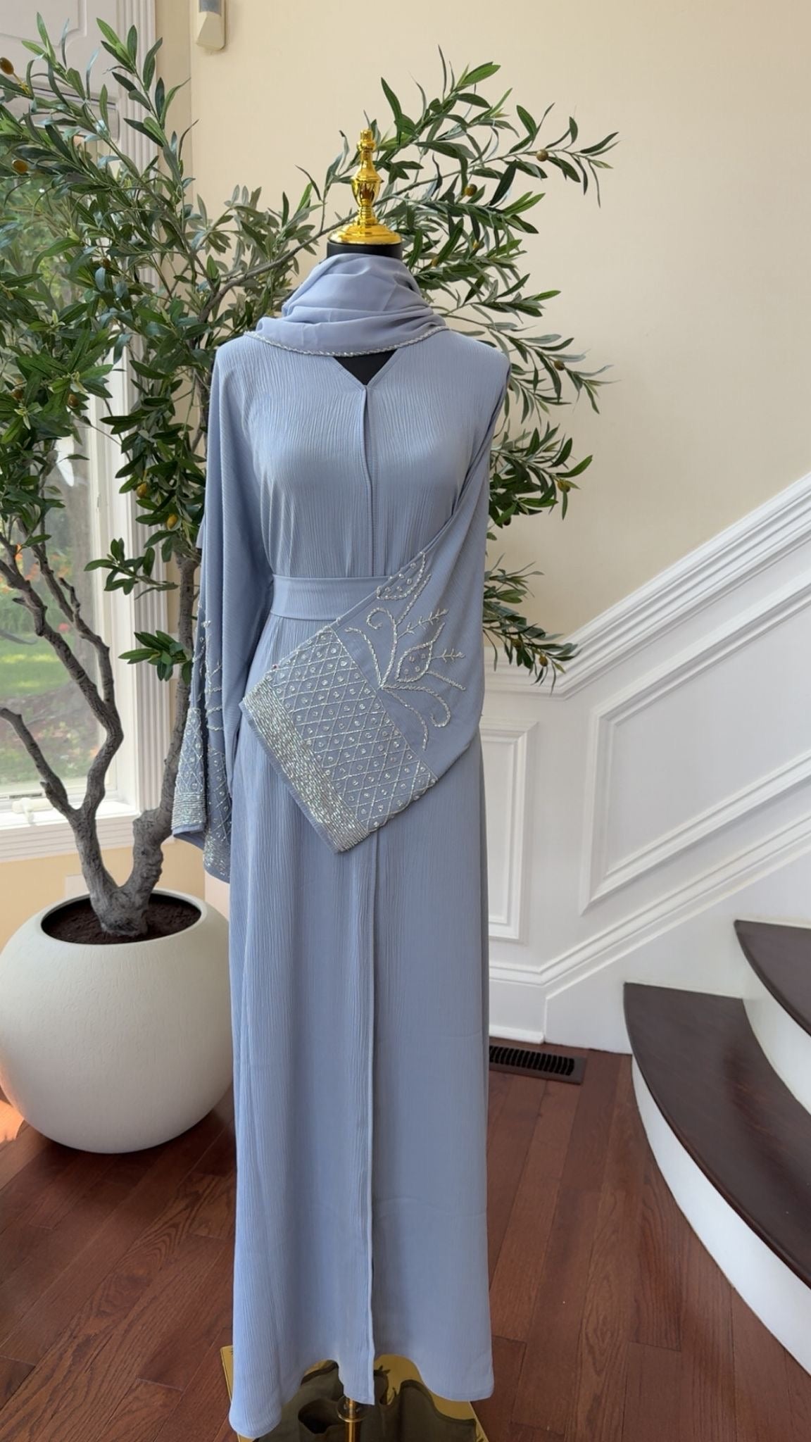 Baby Blue Sleeve Charm Abaya