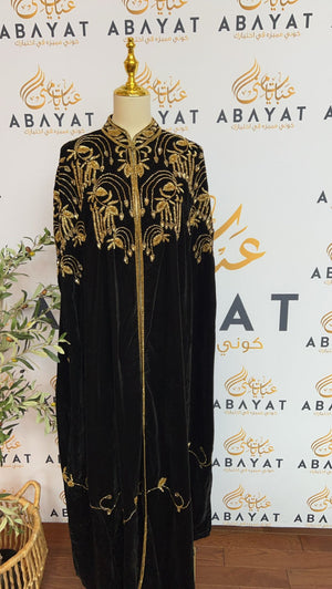 Velvet Golden Black Cardigan Abaya