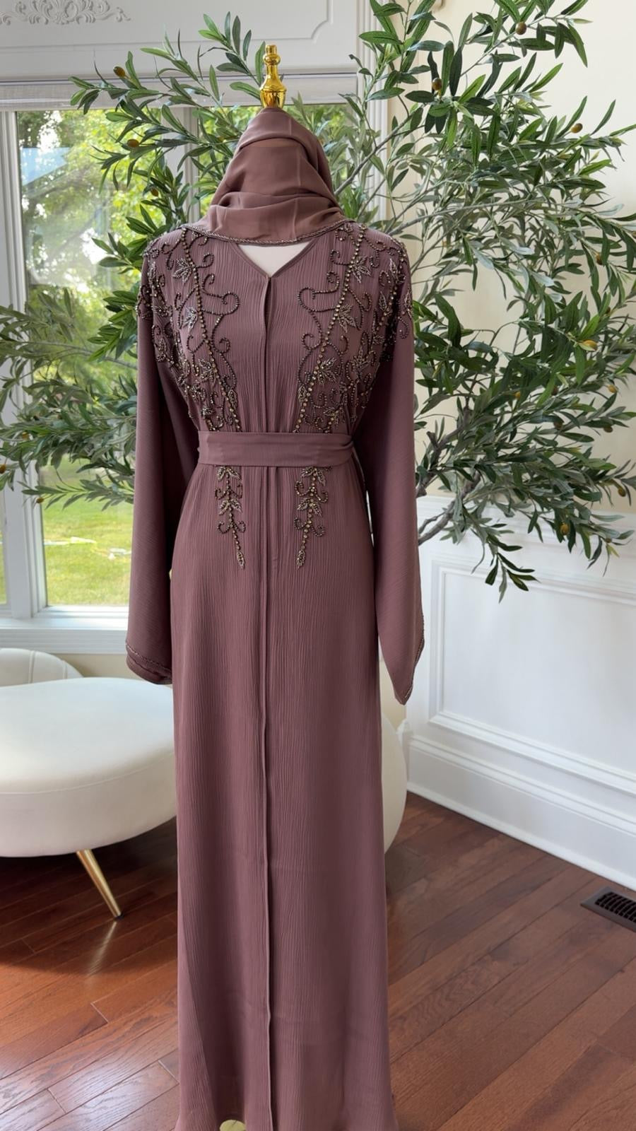 Rose Muave Beaded Abaya