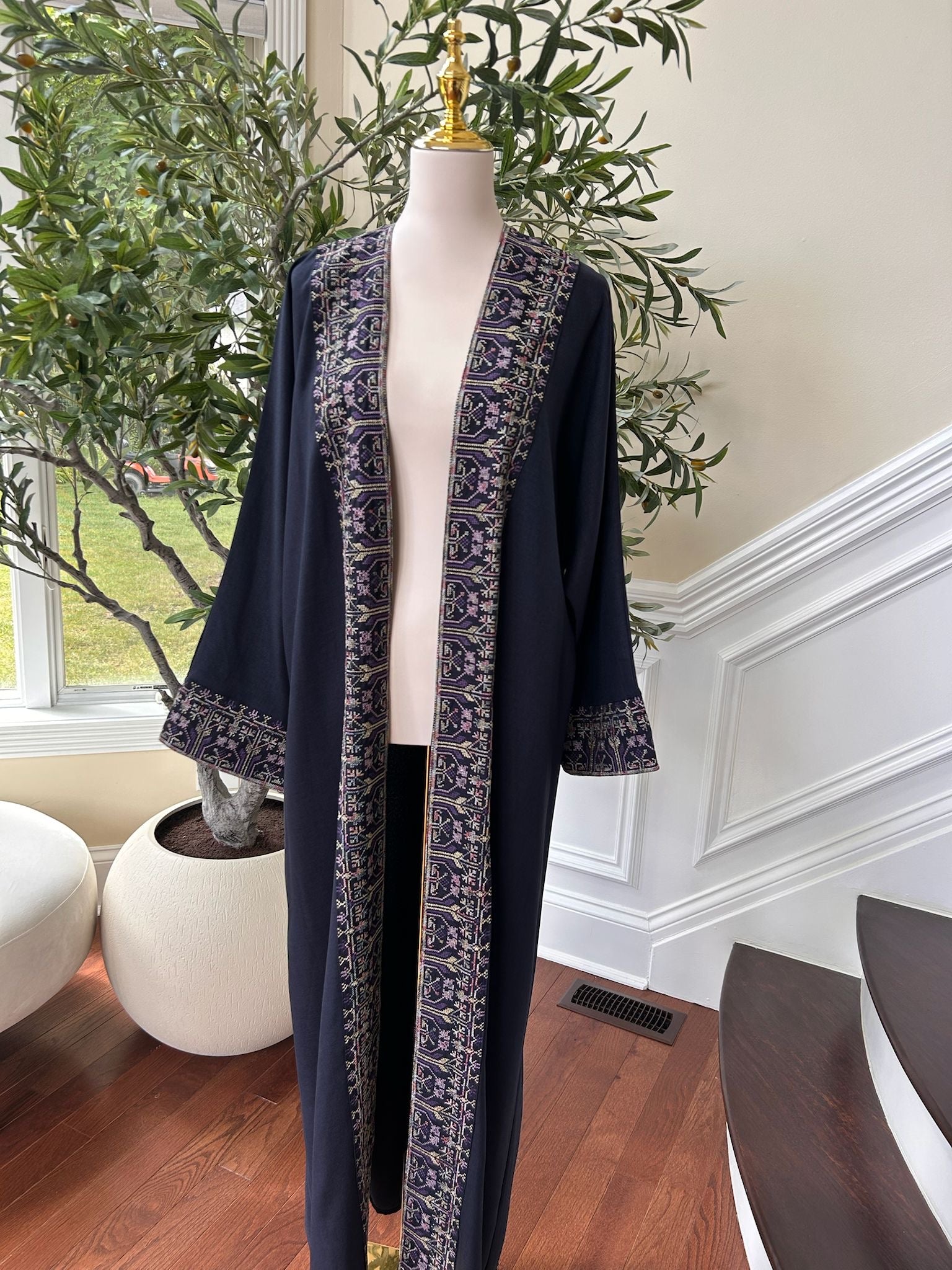 Navy Blue Tatreez Purple Elegance Cardigan Abaya
