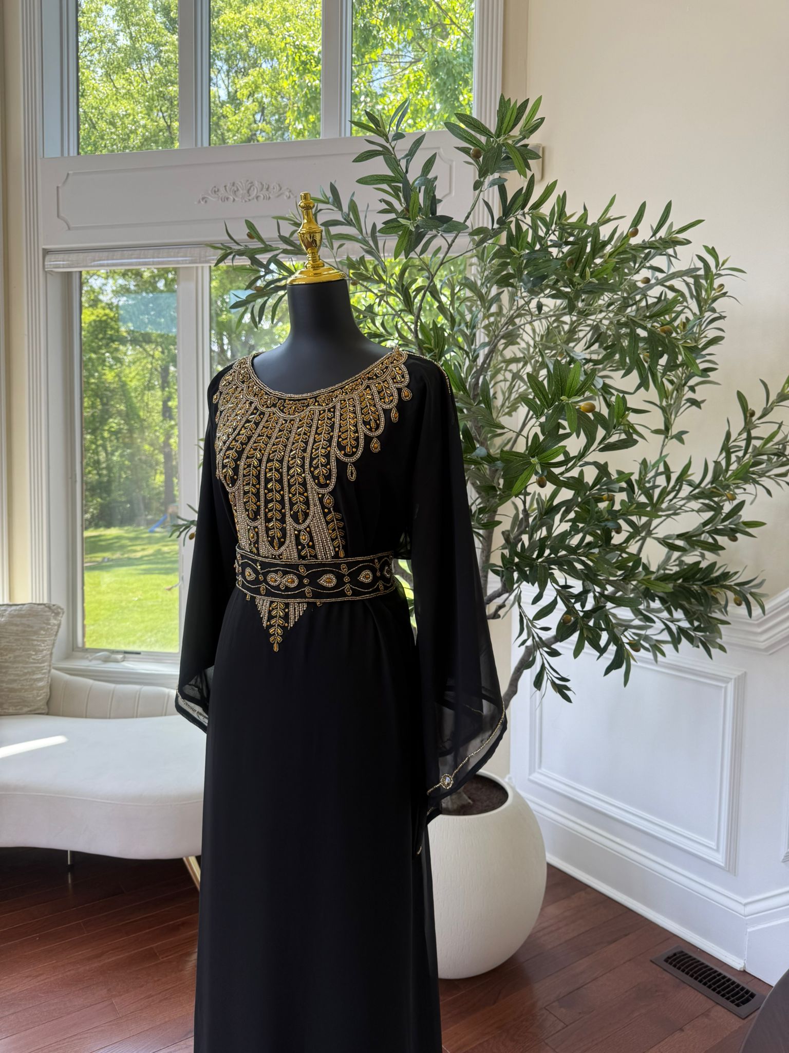 Black Beaded Kuftan Maxi Dress