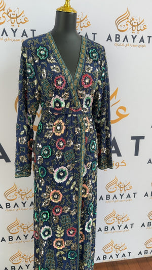 Blue Floral Dress cardigan abaya