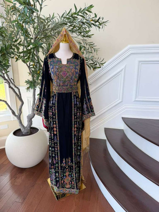 Navy Blue Beaded Elegance Stone Thobe