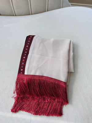 Cream/ Red Tatreez Khirka Shal Mandil