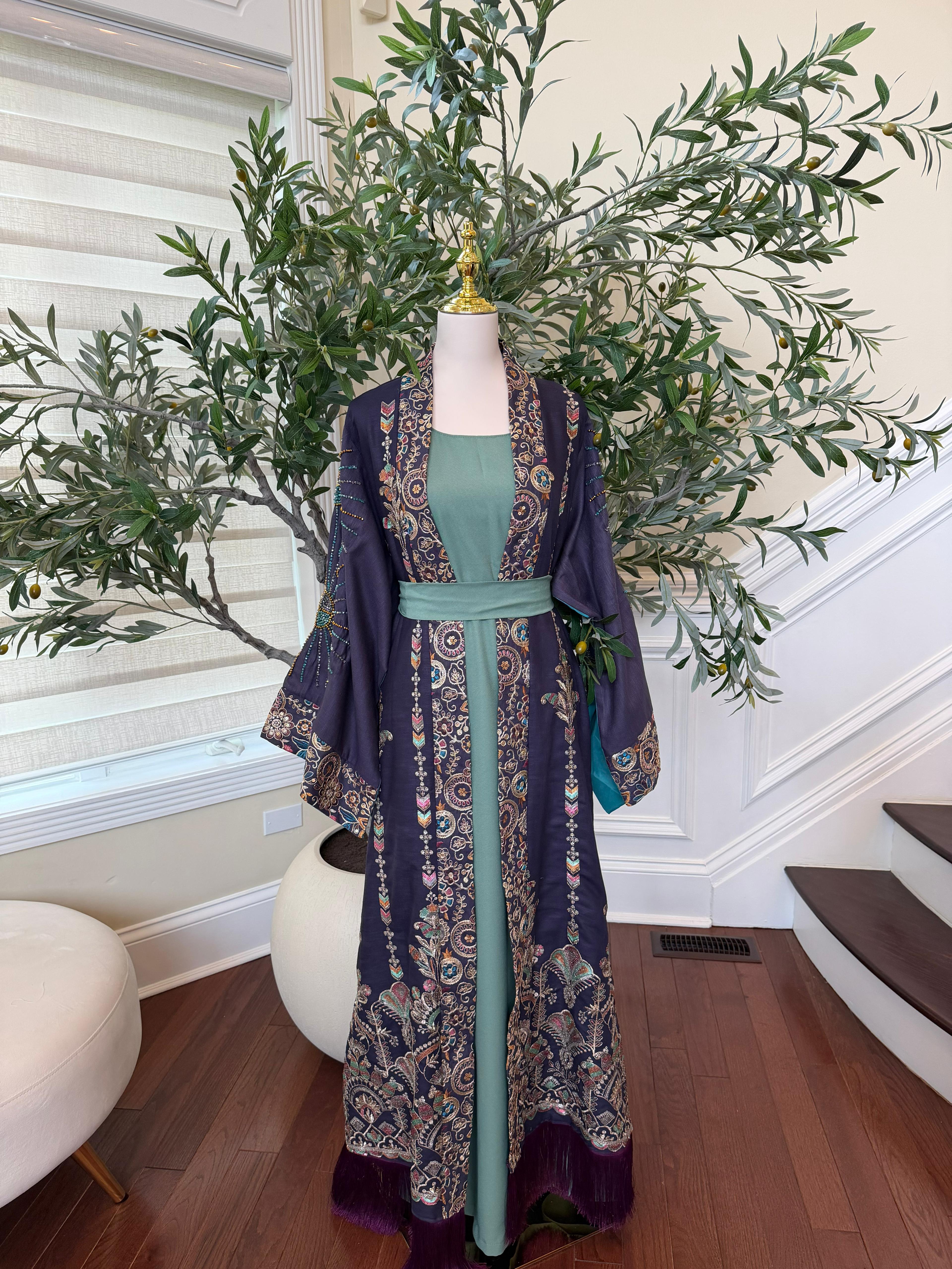 Embroidery Two Piece Beaded Abaya