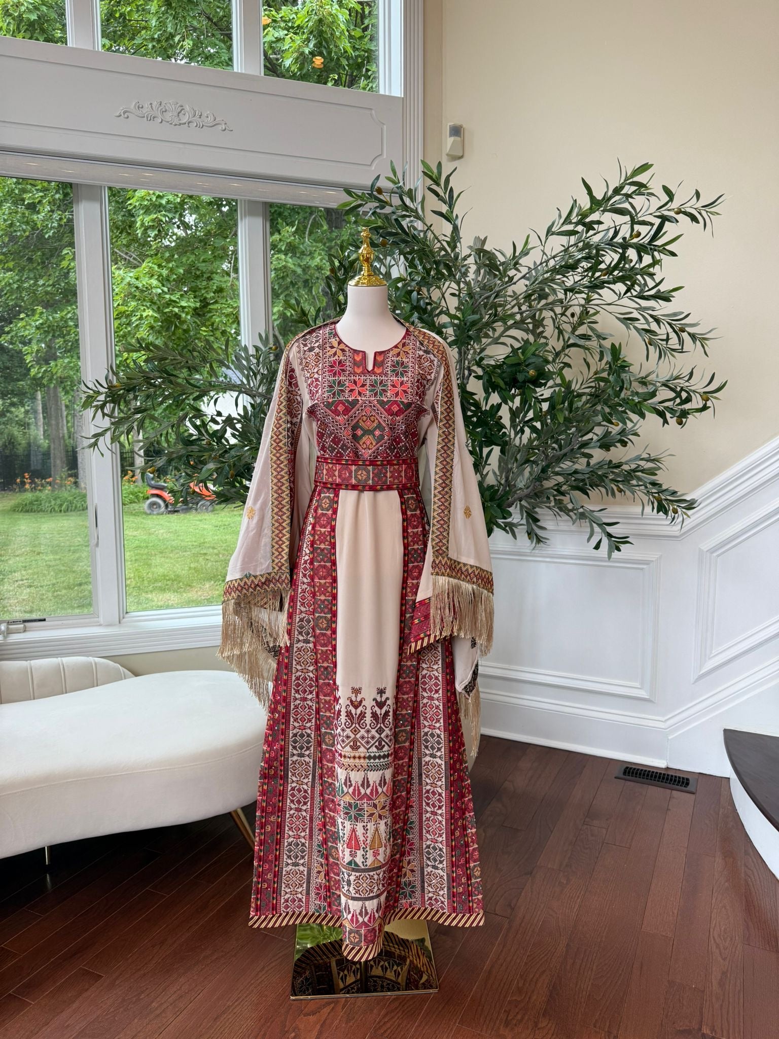 Ivory Grace | Thobe Tatreez with Heritage Red Detailing