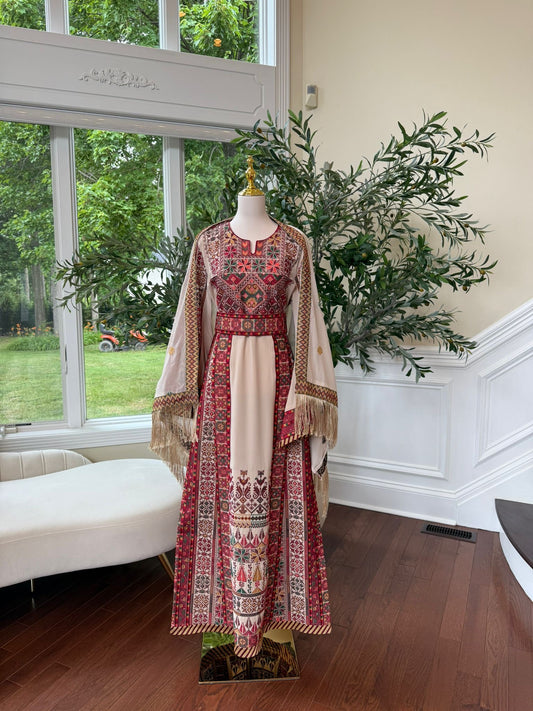 Ivory Grace | Thobe Tatreez with Heritage Red Detailing
