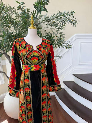Velvet Black Embroidery Beaded Stone Thobe