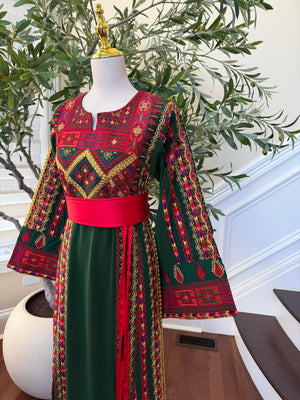 Green Embroidery Tatreez Red Thobe