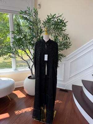 Black Beaded Elegance Cardigan Abaya
