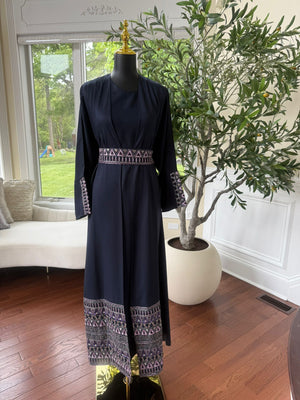 Navy Blue Tatreez Cardigan Abaya