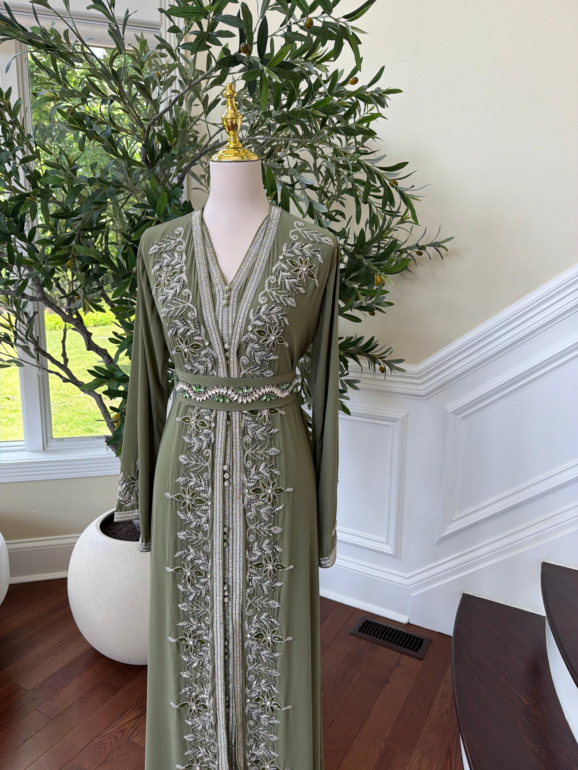 Olive Beaded Embroidery Kuftan