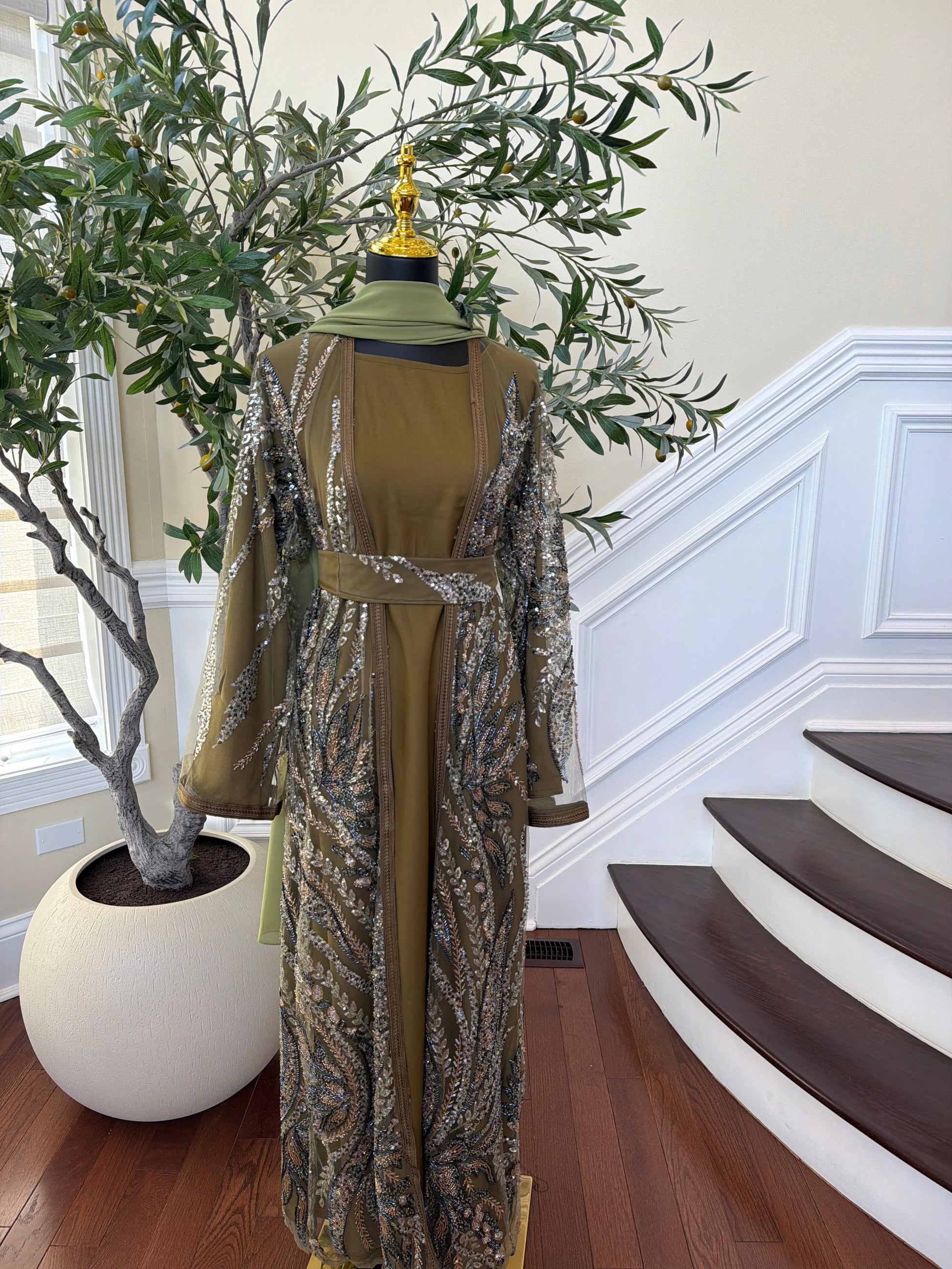 Olive Luxe Sparkle Cardigan Abaya