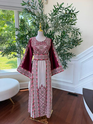 Cream Embroidery Tatreez Red Thobe