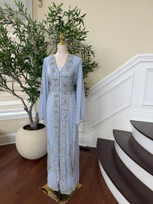 Baby Blue Silver Stone Beaded Abaya