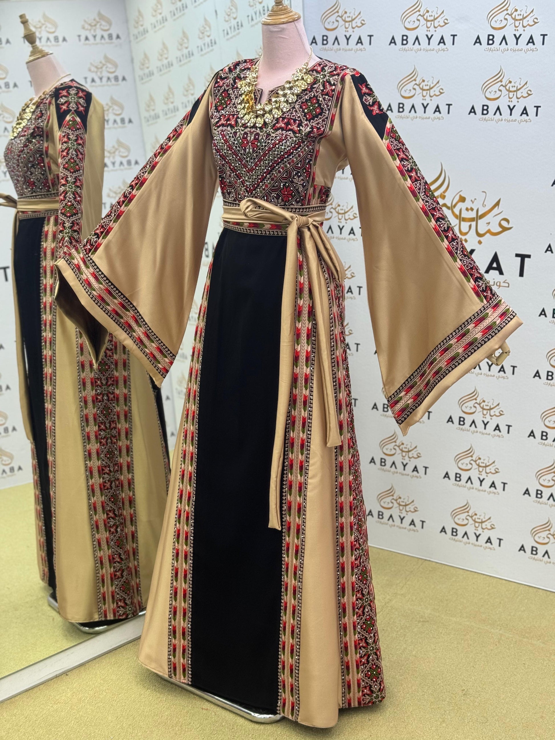 Palestinian Heritage Thobe – Beige & Black Panel Design