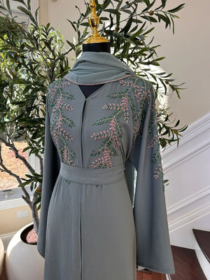 Mint Green Elegance Beaded Charm Abaya