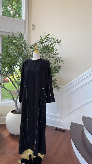 Black Abaya with White Beading – Elegant Modern Touch