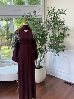 Elegant Maroon Stone Abaya