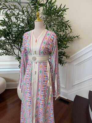 Embroidery Sequene White Kuftan