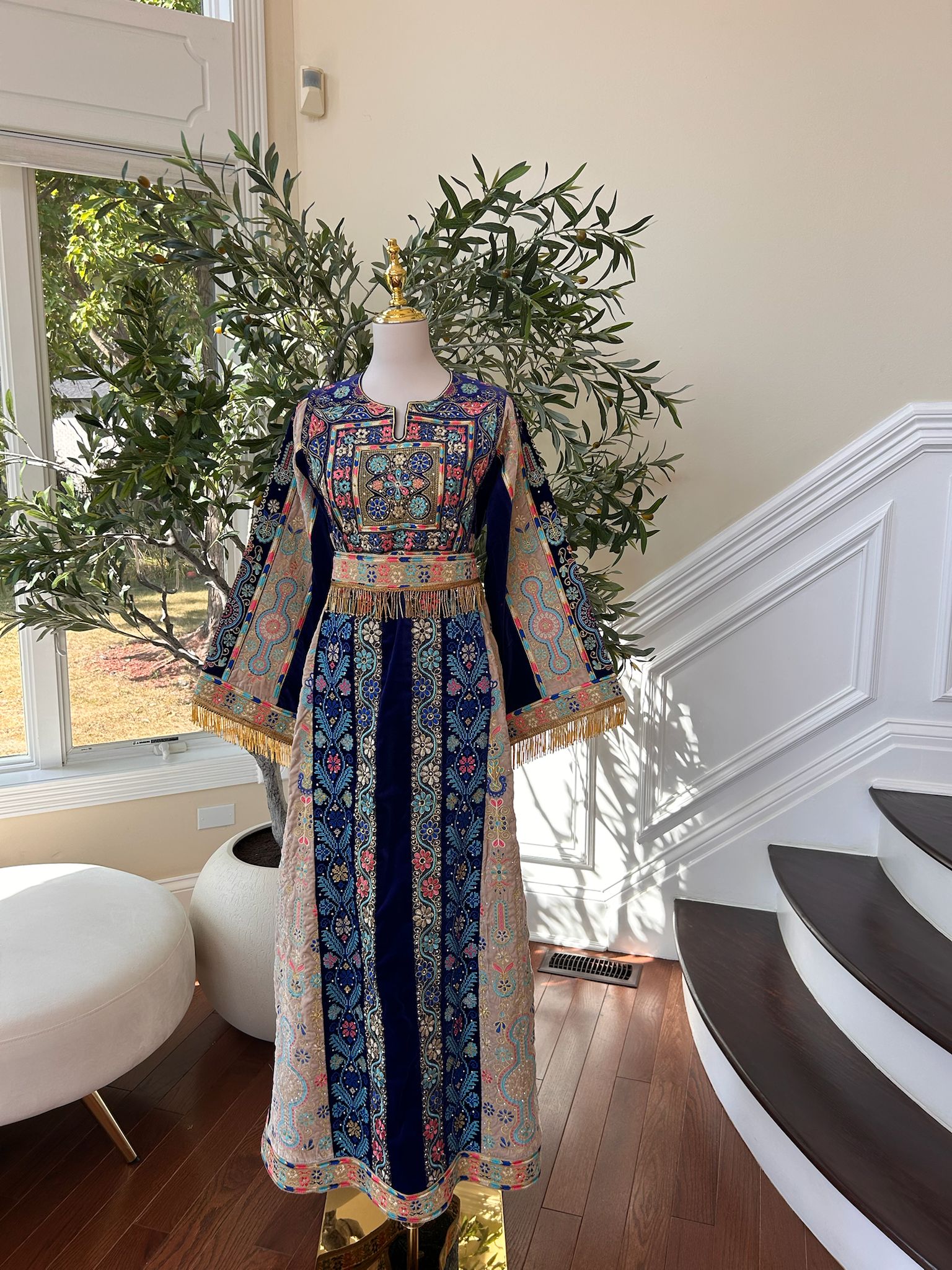 Blue Tatreez Velvet Embroidered Tatreez Thobe