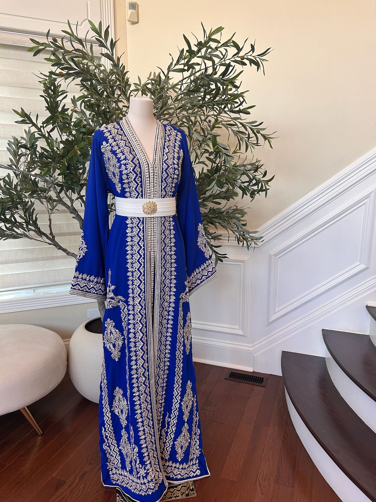 Royal Blue White Detail Kuftan