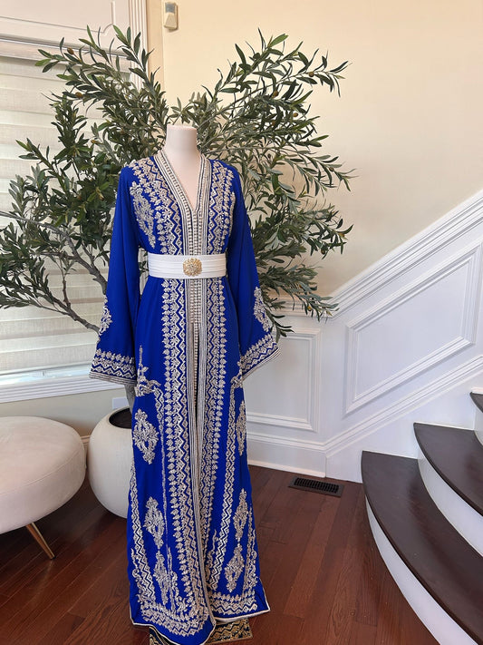 Royal Blue White Detail Kuftan