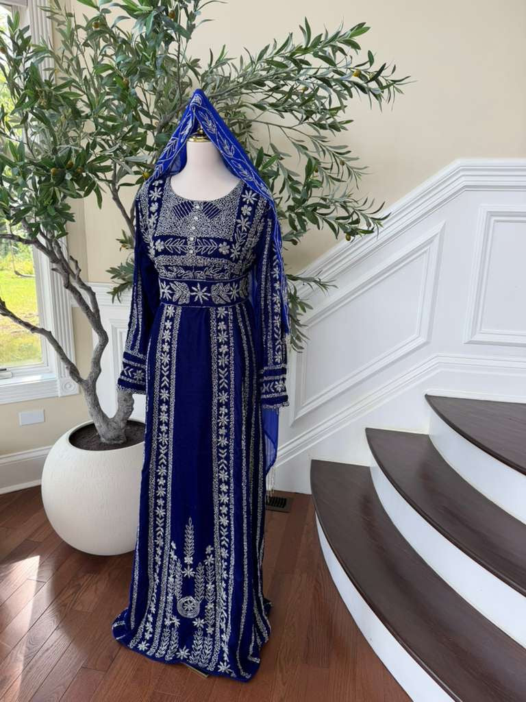 Blue Stone Elegance Embroidered Thobe