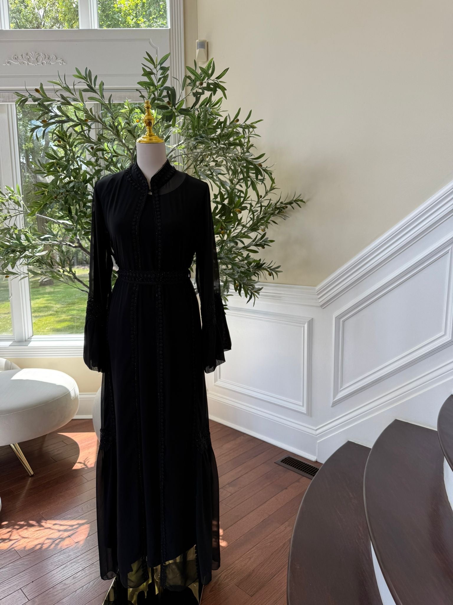 Black Chiffon Beaded Abaya