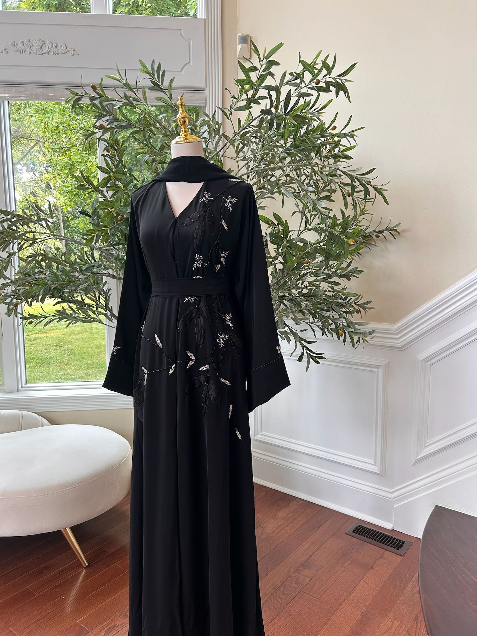 Black Floral Design Abaya