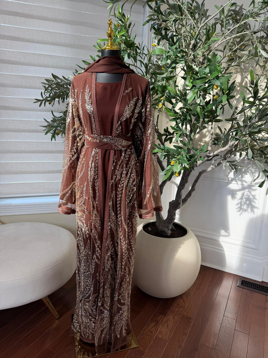 Mocha Sequin Two Piece Abaya