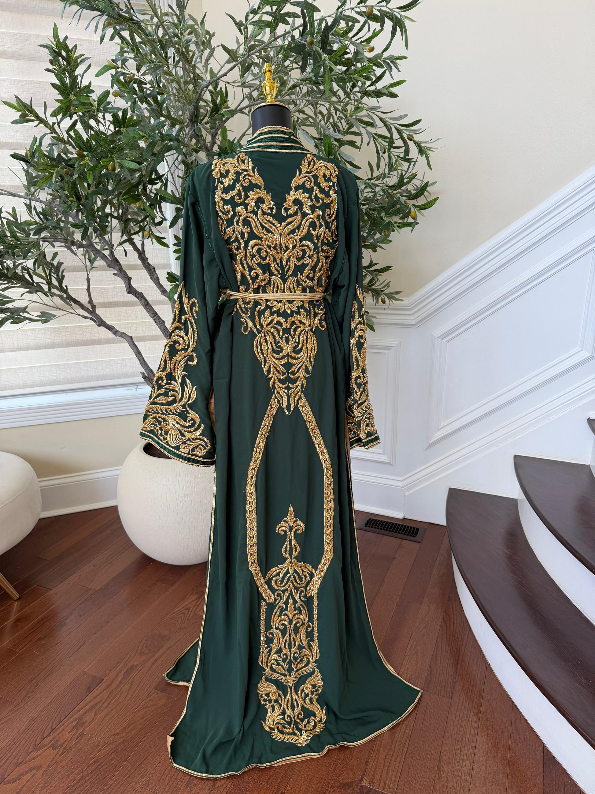 Golden Green Embroidery beaded Kuftan