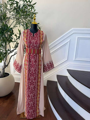 Beige Red Tatreez Elegance Thobe