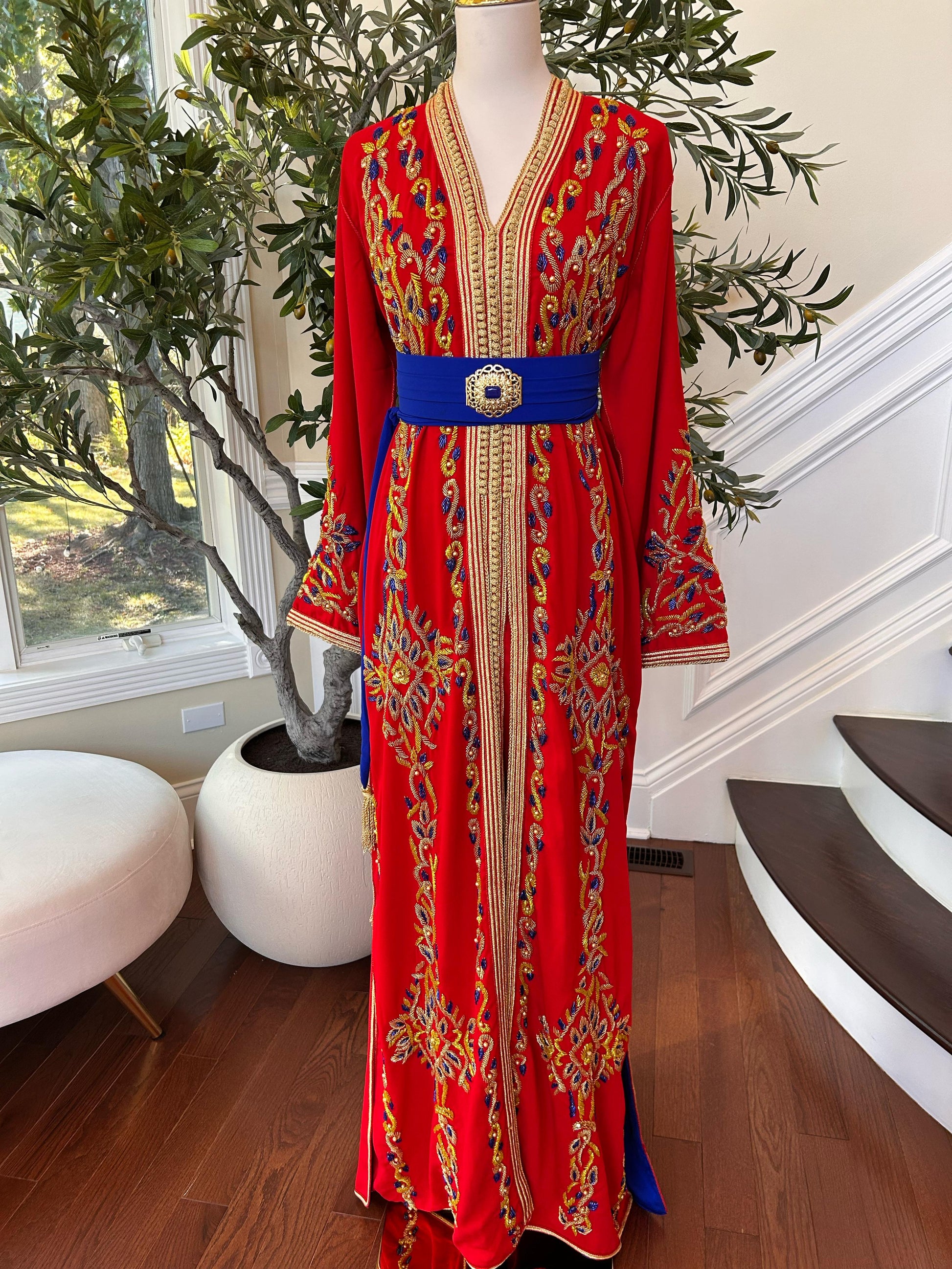 Red Golden Embellished Beaded Kuftan