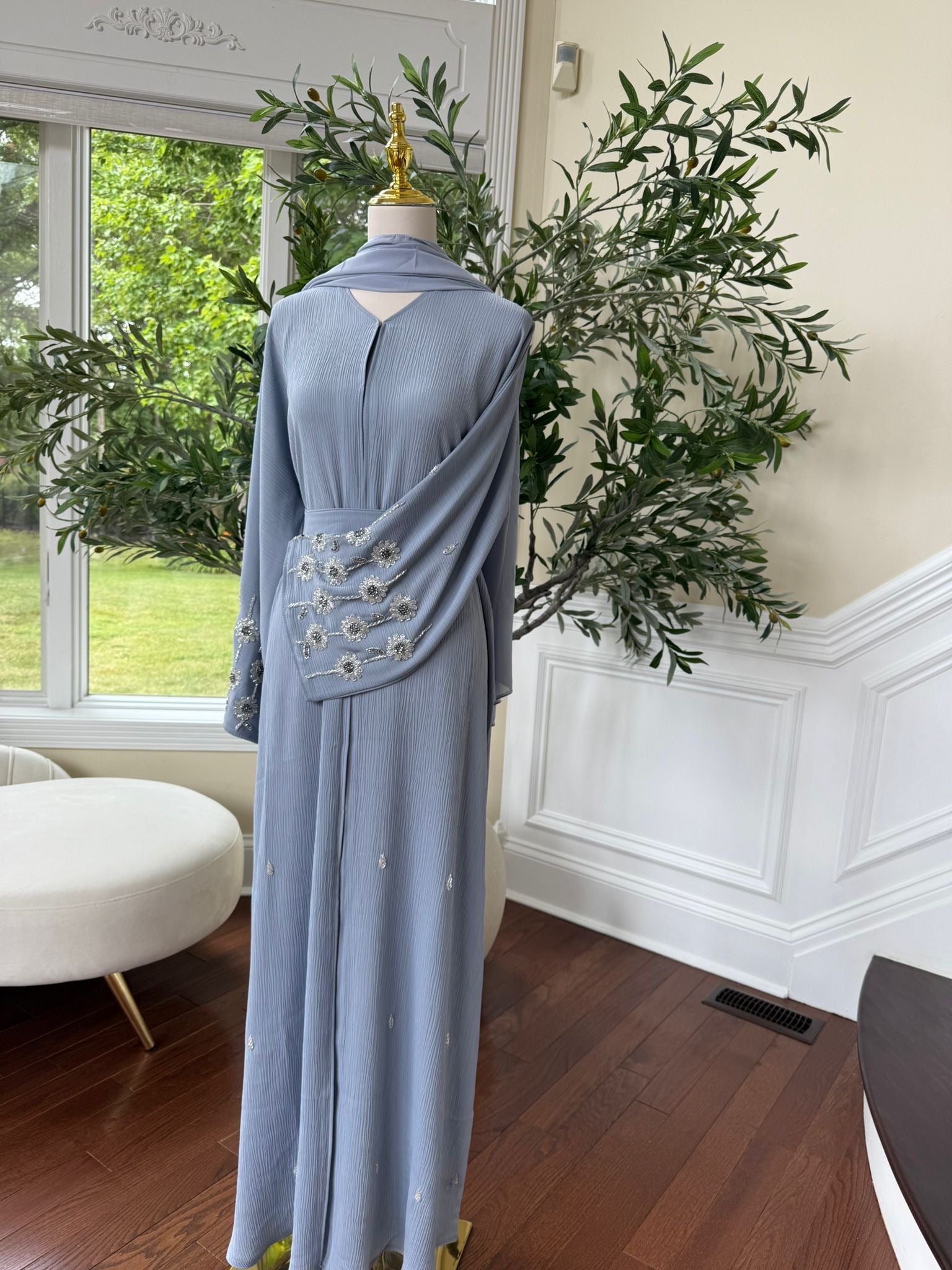 Baby Blue Sleeve Charm Abaya