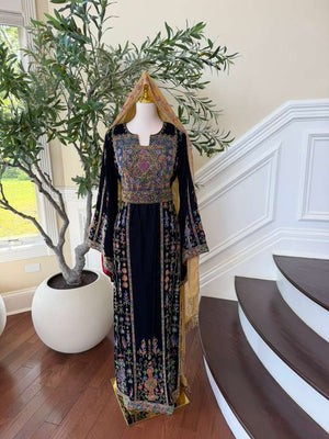 Navy Blue Beaded Elegance Stone Thobe