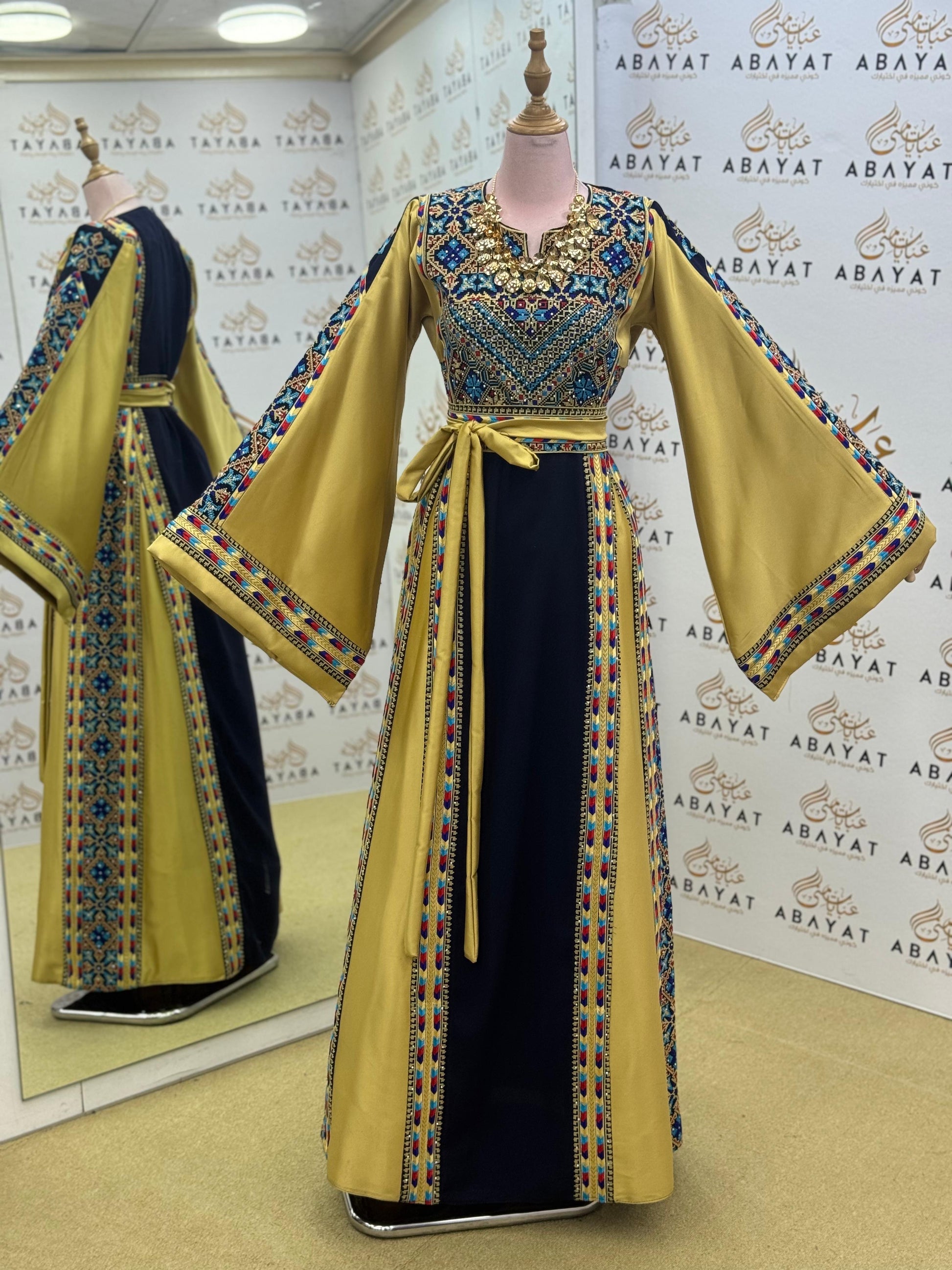 Royal Tatreez Dress – Gold Sleeve Couture