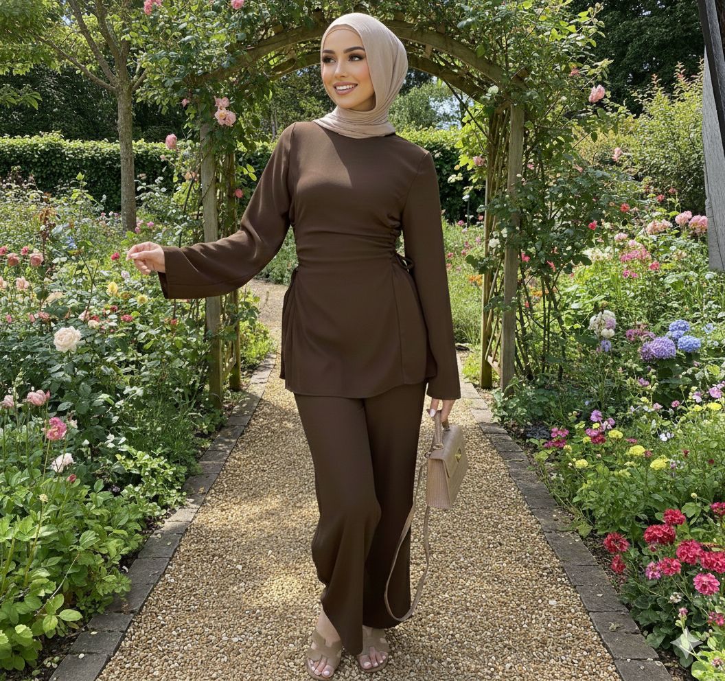 Modern Modesty Chiffon Side Tie Detail Two Piece Set