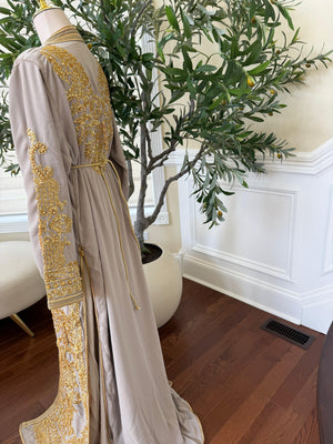 Golden Grey Beaded Elegance Kuftan