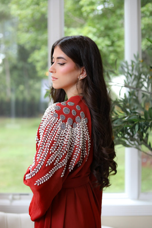 Dark Orange Stone Abaya