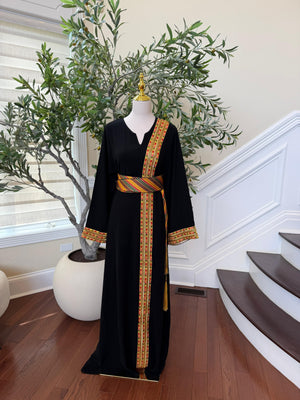 Black Sabal Kharaz Embroidery Thobe