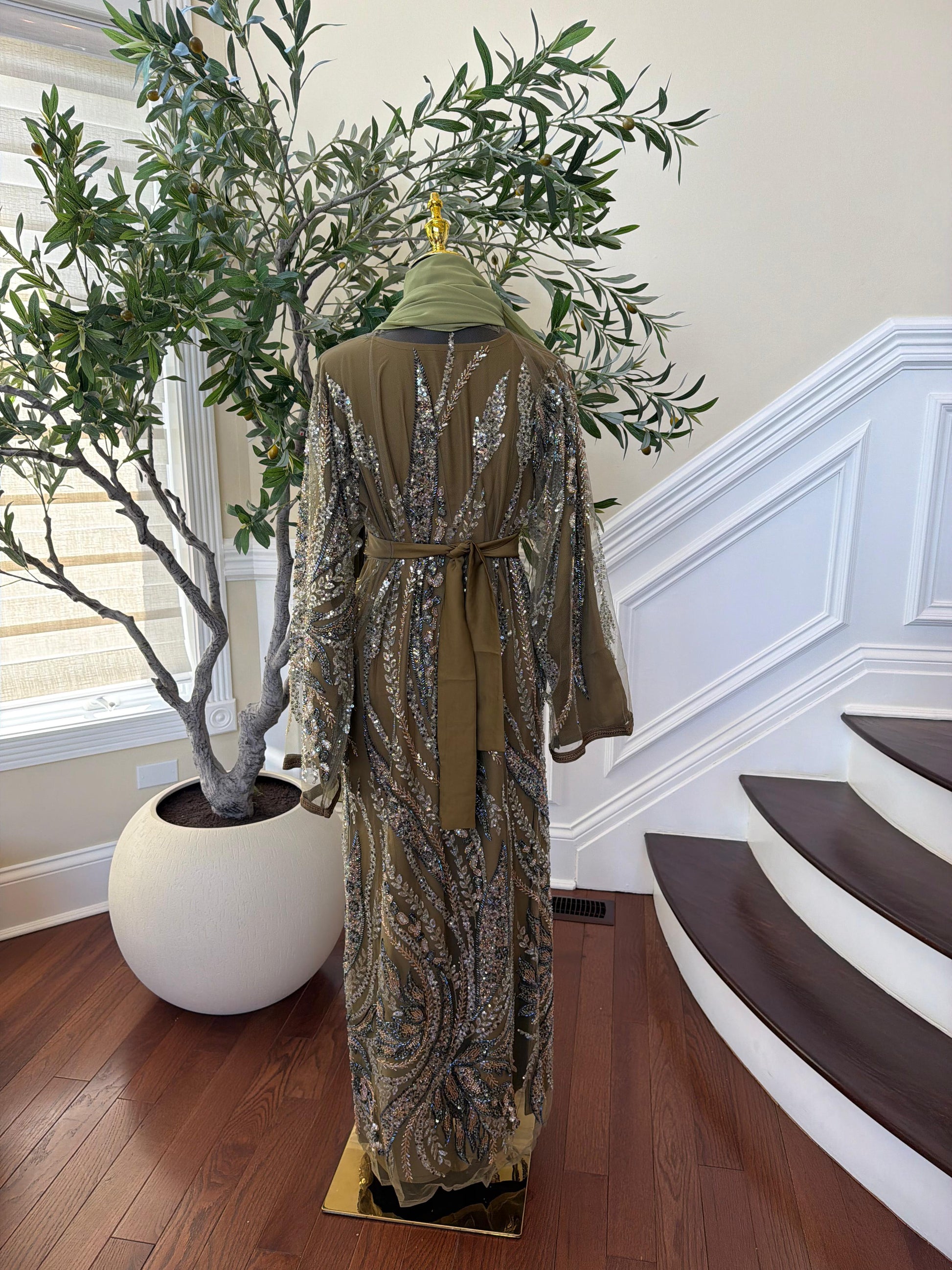 Olive Luxe Sparkle Cardigan Abaya